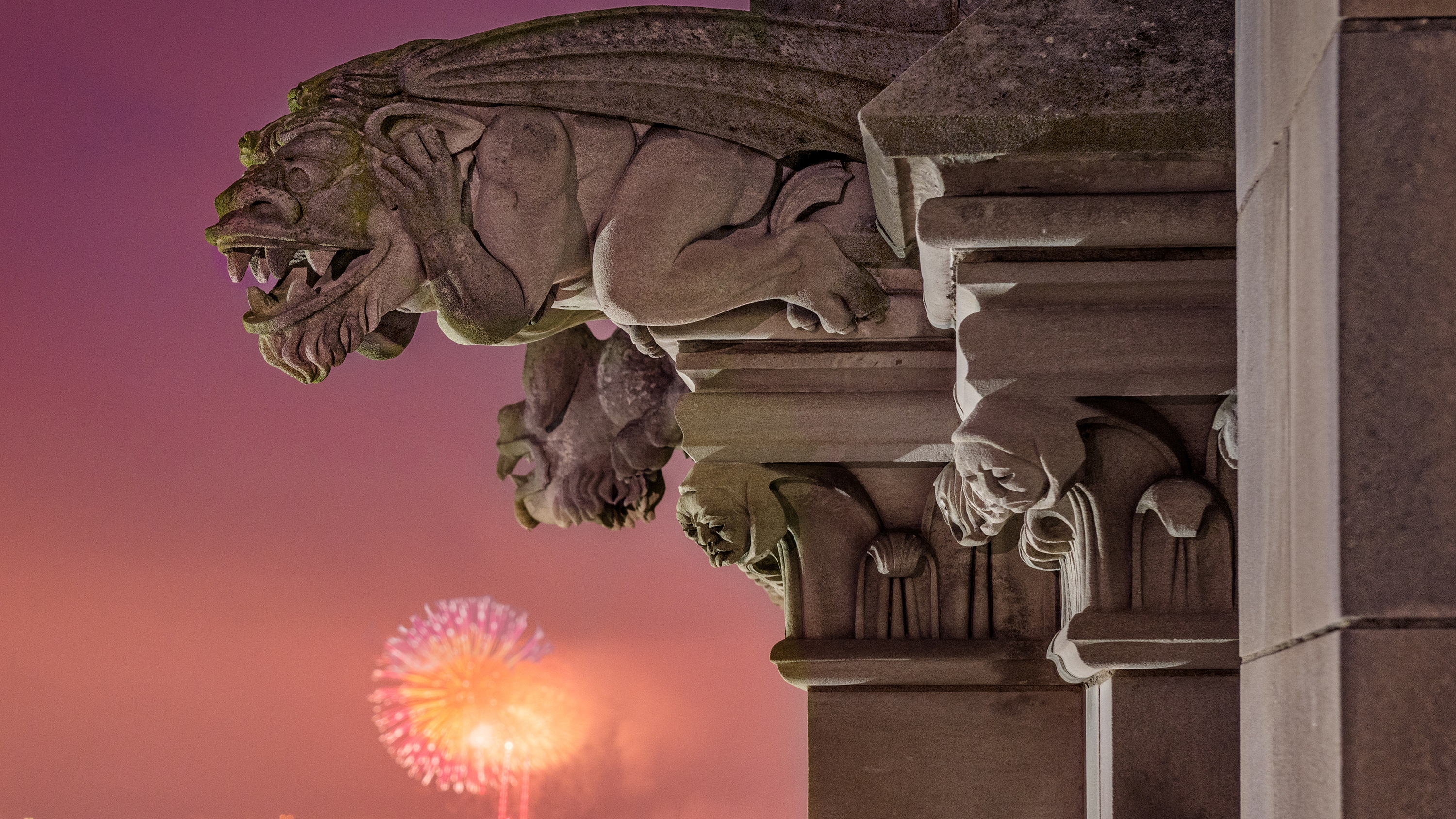 Gargoyle on the Washington National Cathedral in Washington DC. Download a zipped file of promotional materials in the Additional Assets section below.